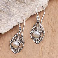 Cultured pearl dangle earrings, 'Sea Shine'