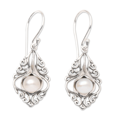 Cultured pearl dangle earrings, 'Sea Shine' - Balinese Cultured Freshwater Pearl Dangle Earrings