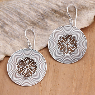 Sterling silver dangle earrings, 'Spin a Story' - Hand Crafted Sterling Silver Dangle Earrings