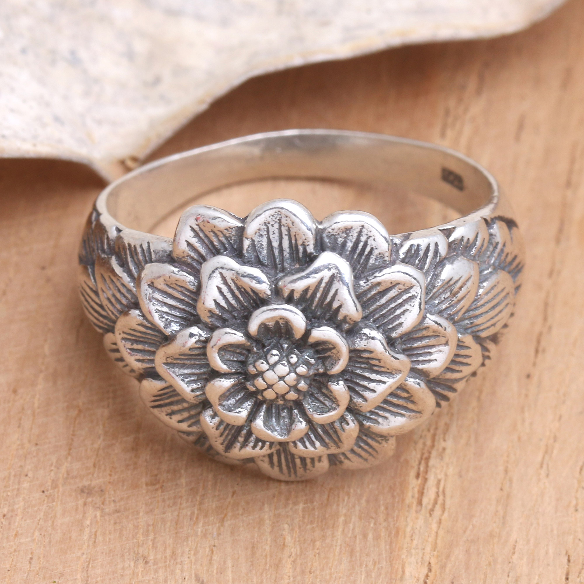 Flower Band Sunflower Ring Handmade Sterling Silver Unique Jewelry Flower Jewelry Flower Ring Ring with Flowers Flower Pattern Ring