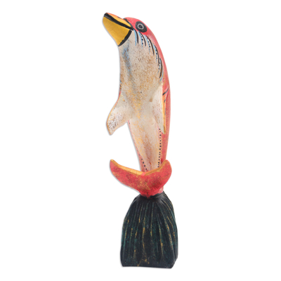 Wood statuette, 'Balancing Dolphin' - Jempinis Wood Dolphin Statuette from Bali