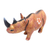 Wood statuette, 'Horned Rhino' - Suar Wood Rhino Statuette with Floral Accent