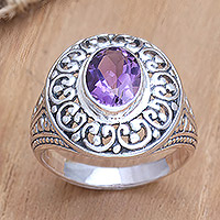 Amethyst cocktail ring, 'Bali Idyll' - Amethyst Cocktail Ring from Bali