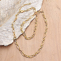 Gold-plated chain necklace, 'Shimmering Soul' - 18k Gold-Plated Sterling Silver Chain Necklace from Bali