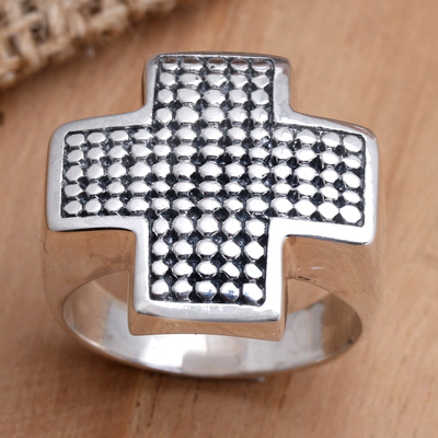 Men's ring, 'Saving Grace' - Men's Sterling Cross Ring