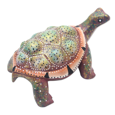 Wood statuette, 'Rainbow Turtle' - Handcrafted Jempinis Wood Turtle Statuette