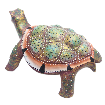 Wood statuette, 'Rainbow Turtle' - Handcrafted Jempinis Wood Turtle Statuette