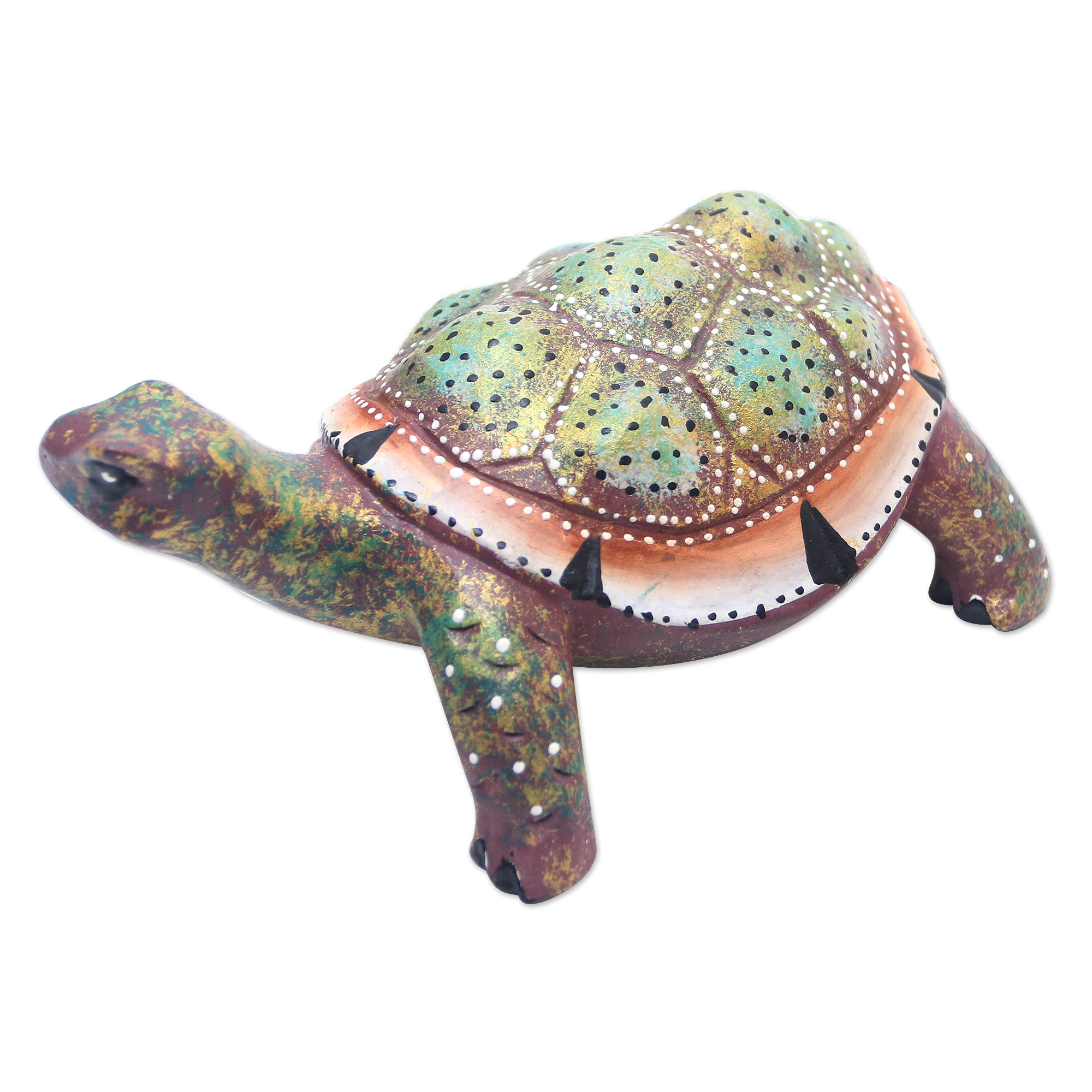 Handcrafted Jempinis Wood Turtle Statuette - Rainbow Turtle | NOVICA