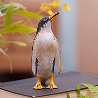 Wood statuette, 'Friendly Penguin' - Hand Crafted Jempinis Wood Penguin Statuette