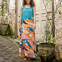 Sleeveless rayon maxi dress, 'Sunrise Vibes' - Long Printed Rayon Sundress