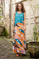 Sleeveless rayon maxi dress, 'Sunrise Vibes' - Long Printed Rayon Sundress