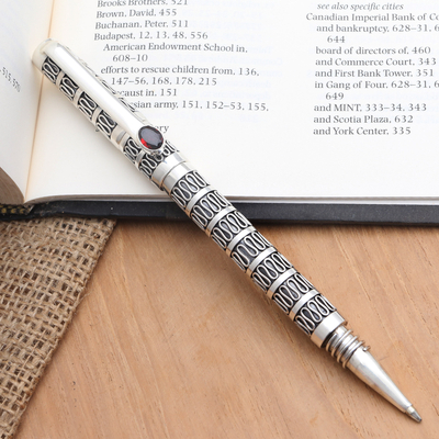 Kugelschreiber aus Sterlingsilber und Granat - Handgefertigter Sterling-Kugelschreiber mit Granat