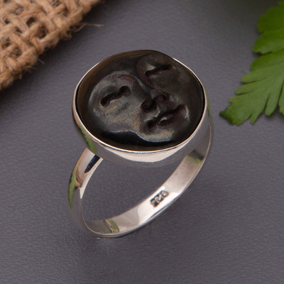 Horn cocktail ring, 'At Rest' - Sterling Silver and Horn Ring