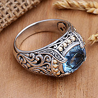 Gold-accented blue topaz cocktail ring, 'Breathtaking Blue'