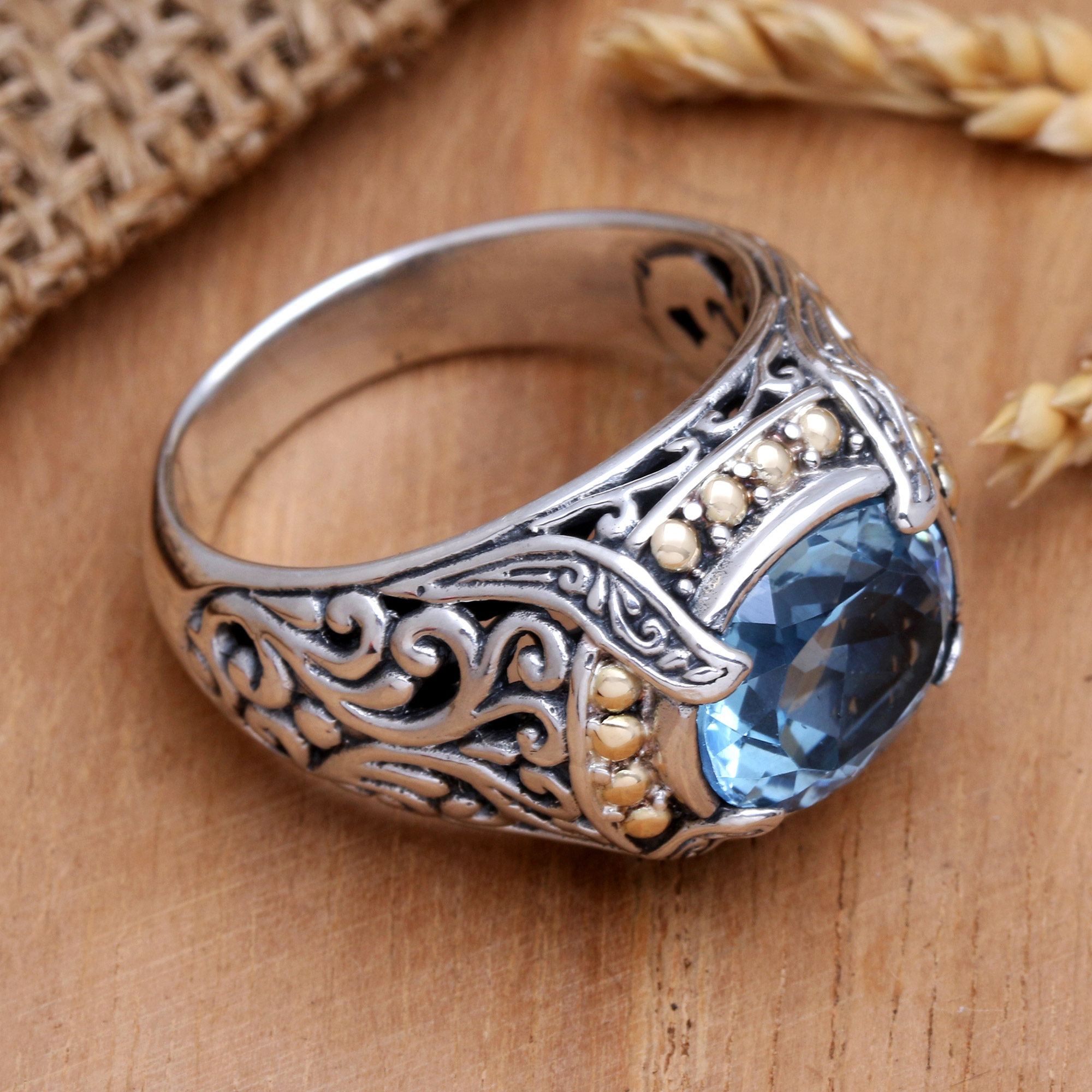 Cocktail Ring with Blue Topaz, 'Breathtaking Blue'