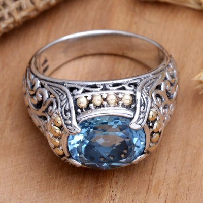Gold-accented blue topaz cocktail ring, 'Breathtaking Blue' - Cocktail Ring with Blue Topaz