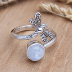 Rainbow moonstone wrap ring, 'Dragonfly Path' - Wrap Ring with Rainbow Moonstone