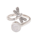 Rainbow moonstone wrap ring, 'Dragonfly Path' - Wrap Ring with Rainbow Moonstone