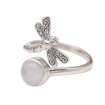 Rainbow moonstone wrap ring, 'Dragonfly Path' - Wrap Ring with Rainbow Moonstone