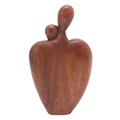 Wood statuette, 'Coupled Together' - Romantic Suar Wood Statuette from Bali