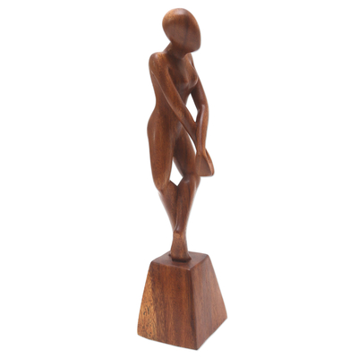 Wood sculpture, 'En Pointe' - Suar Wood Figure Sculpture with Dance Motif
