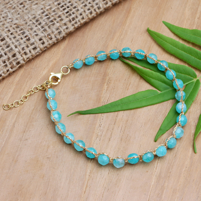 Amazonite beaded bracelet, 'Aqua and Gold' - Handcrafted Amazonite Bead Bracelet