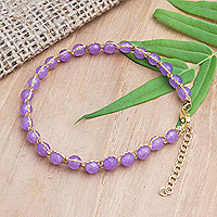 Quartz beaded bracelet, 'Purple and Gold'