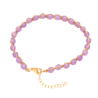 Quartz beaded bracelet, 'Purple and Gold' - Artisan Crafted Bracelet with Purple Quartz