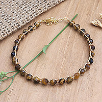Beaded tiger's eye bracelet, 'Brown and Gold'