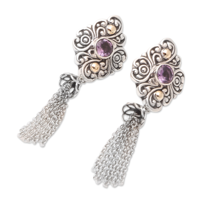 Gold-accented amethyst dangle earrings, 'Perfect Swing' - Amethyst Earrings with Gold Accents