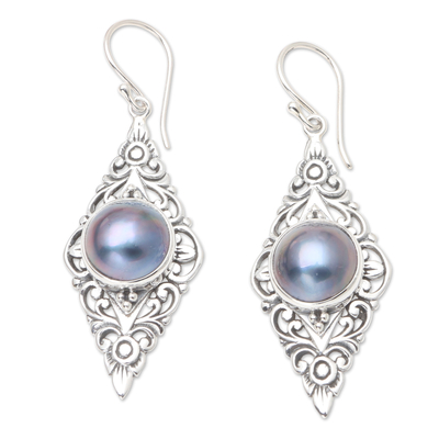 Cultured mabe pearl dangle earrings, 'Exquisite Bali' - Blue Cultured Pearl Earrings