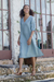 Linen tunic dress, 'Bright Sunday' - Balinese Blue Linen Tunic Dress with V-Neckline (image 2) thumbail