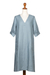 Linen tunic dress, 'Bright Sunday' - Balinese Blue Linen Tunic Dress with V-Neckline thumbail