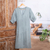 Linen tunic dress, 'Bright Sunday' - Balinese Blue Linen Tunic Dress with V-Neckline (image 2e) thumbail