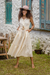 Linen tiered dress, 'Flawless' - Balinese Beige Linen Tiered Dress with Round Neck (image 2) thumbail
