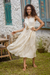 Linen tiered dress, 'Flawless' - Balinese Beige Linen Tiered Dress with Round Neck (image 2b) thumbail
