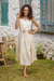 Linen tiered dress, 'Flawless' - Balinese Beige Linen Tiered Dress with Round Neck (image 2c) thumbail