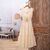 Linen tiered dress, 'Flawless' - Balinese Beige Linen Tiered Dress with Round Neck (image 2d) thumbail