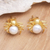 Gold-plated cultured pearl button earrings, 'Crafty Spider' - Cultured Pearl Earrings in 18k Gold (image 2) thumbail