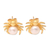 Gold-plated cultured pearl button earrings, 'Crafty Spider' - Cultured Pearl Earrings in 18k Gold thumbail