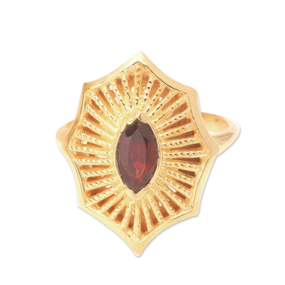 Gold-plated garnet cocktail ring, 'Web Magic' - Garnet Ring in 18k Gold-Plated Silver