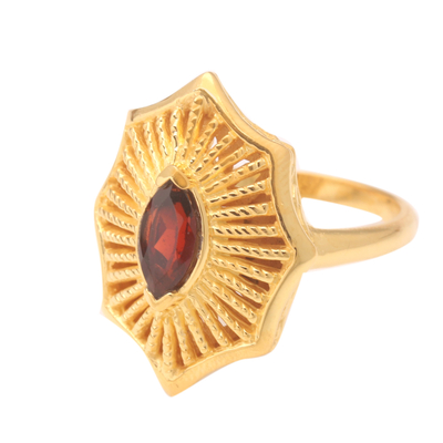 Gold-plated garnet cocktail ring, 'Web Magic' - Garnet Ring in 18k Gold-Plated Silver