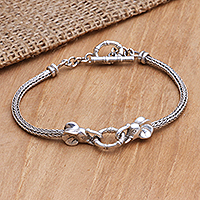 Sterling silver pendant bracelet, 'Elephant Challenge' - Artisan Crafted Sterling Silver Bracelet