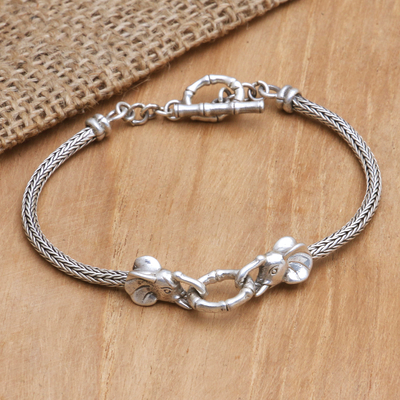 Sterling silver pendant bracelet, 'Elephant Challenge' - Artisan Crafted Sterling Silver Bracelet