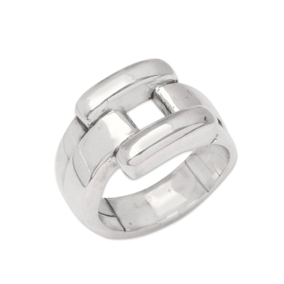 Sterling silver band ring, 'Brick Wall' - Modern Sterling Silver Band Ring