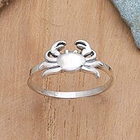 Sterling silver band ring, 'Crabby Creature'