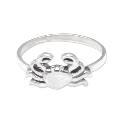 Sterling silver band ring, 'Crabby Creature' - Sterling Silver Band Ring with Crab Motif