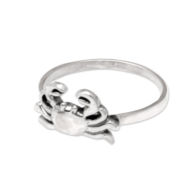 Sterling silver band ring, 'Crabby Creature' - Sterling Silver Band Ring with Crab Motif