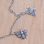 Garnet charm anklet, 'Wild Wings' - Javanese Garnet Charm Anklet with Butterfly Motif