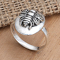 Sterling silver cocktail ring, 'Bee Hive' - Sterling Silver Cocktail Ring with Bee Motif